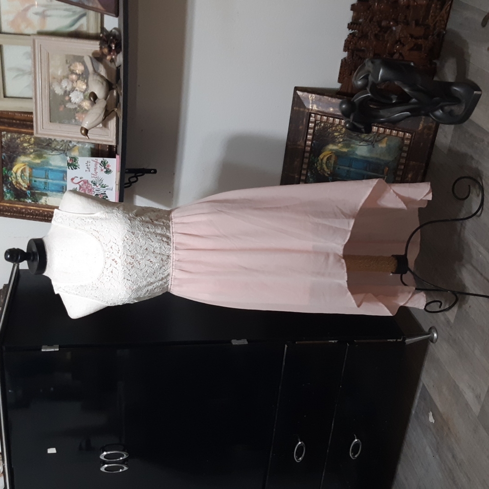 Womens Dress Size Large IRIS Los Angeles Blush pink lace Ballerina bottom b46